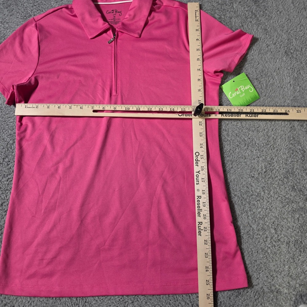 Coral Bay Golf Womens Medium Polo Shirt Pink 1/4 Zip Short Sleeve Stretch 4032 - Picture 2 of 6